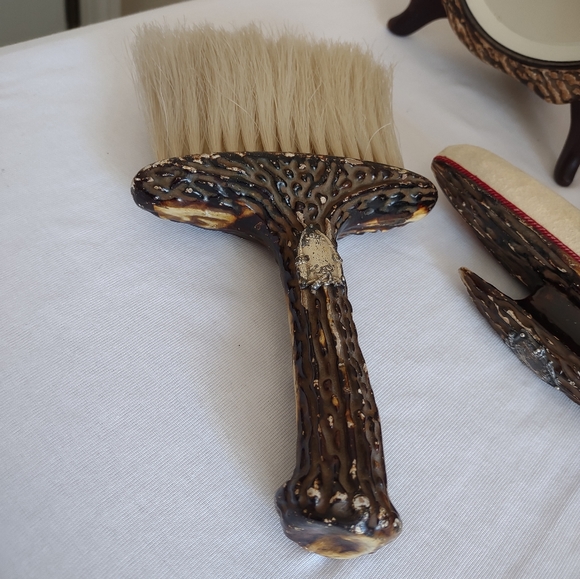 Antique Faux Antler Vanity Set with Sterling Cartouches - Picture 7 of 16